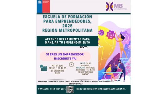 “Afiche Escuela MIPES 2025 para emprendedores no formalizados en la Región Metropolitana.”