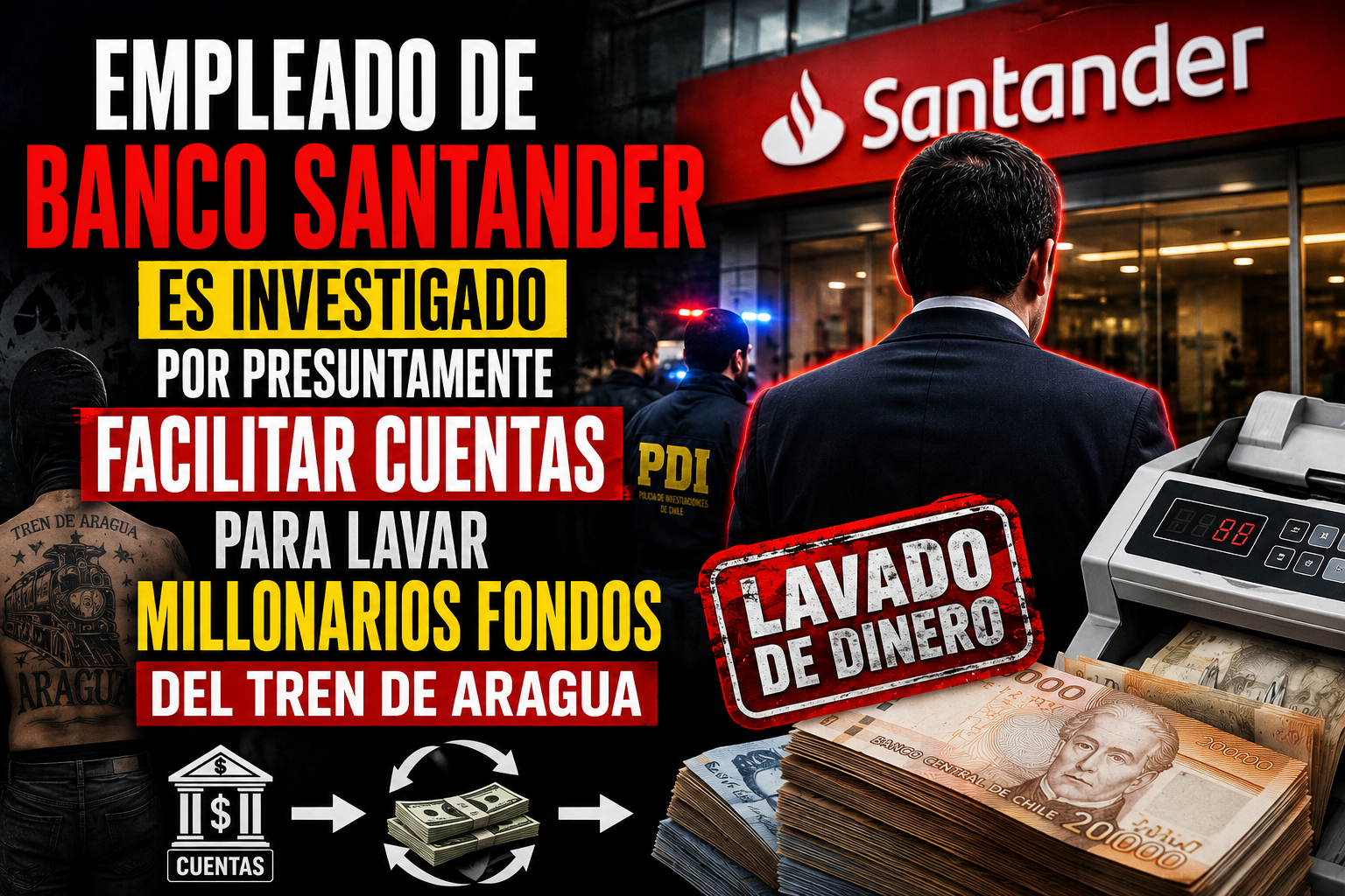 Empleado de Banco Santander es investigado por presuntamente facilitar cuentas para lavar millonarios fondos del Tren de Aragua